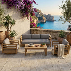 Anderson Teak Cordoba teak wood outdoor sofa set for garden lounge with comfortable seating and stylish design.