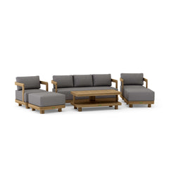 Anderson Teak Granada 5-piece deep seating outdoor sofa set with teak wood frames and plush cushions for garden lounge.