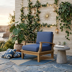 Anderson Teak Brianna deep seating armchair in cast pomegranate, outdoor accent chair with plush cushions, available in 9 designer colors.