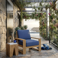 Anderson Teak Capistrano Deep Seating Armchair in cast pomegranate, outdoor accent chair with plush cushions, available in 9 colors