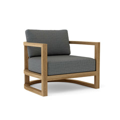 Anderson Teak Junus Lounge Teak Wood Accent Chair in Cast Pomegranate, outdoor deep seating for patio and garden.