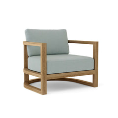 Anderson Teak Junus Lounge Teak Wood Accent Chair in Cast Pomegranate, outdoor deep seating for patio and garden.