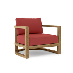 Anderson Teak Junus Lounge Armchair in cast pomegranate teak wood, outdoor accent chair with deep seating, available in 9 designer colors.