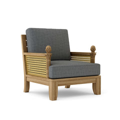 Anderson Teak Luxe Deep Seating Accent Chair in one of nine designer colors, featuring plush cushions and stylish armrest design.