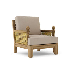 Anderson Teak Luxe Teak Wood Accent Chair in cast pomegranate color, outdoor deep seating armchair for patio and garden.