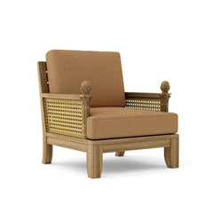 Anderson Teak Luxe Teak Wood Deep Seating Accent Chair in Pomegranate, outdoor garden patio furniture with 9 designer colors