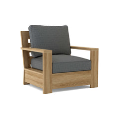 Anderson Teak Madera deep seating armchair in one of nine designer colors, modern accent chair with wooden armrests and plush cushion.