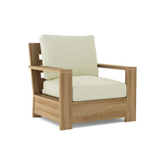 Anderson Teak Madera deep seating accent armchair in 9 designer colors, showcasing a stylish wooden frame and comfortable design.