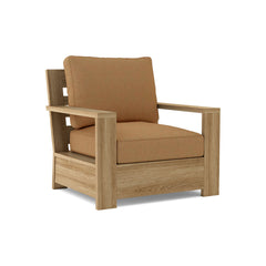 Anderson Teak Madera teak wood deep seating armchair in cast pomegranate color, outdoor accent chair with luxurious design and 9 color options.
