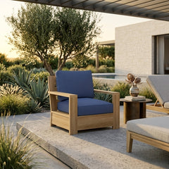 Anderson Teak Madera deep seating accent armchair in nine designer colors, featuring modern wooden design and comfortable seating.