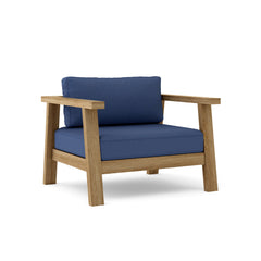 Anderson Teak Palermo teak wood accent chair with deep seating in cast pomegranate color, ideal for outdoor patio or garden spaces.