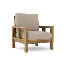 Southbay teak wood accent chair with deep seating, cast pomegranate color, outdoor design, by Anderson Teak for patio and garden.