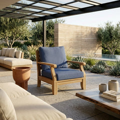 Anderson Teak Riviera Modular Armchair in vibrant designer colors, showcasing modern outdoor seating with sleek design and comfortable cushions.
