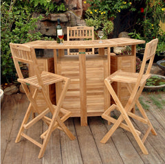 Anderson Teak SET-20 bar table set with nine designer color options, featuring a sleek wooden bar table and matching stools.