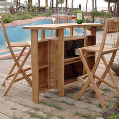 Anderson Teak SET-20 bar table set with nine designer color options, featuring sleek wooden table and matching stools.