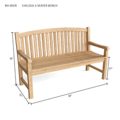 Chelsea 3-seater bench by Anderson Teak in nine designer colors, featuring sleek wooden construction and contemporary design.