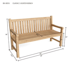 Anderson Teak classic 3-seater bench in one of nine designer colors, showcasing smooth wooden slats and sturdy construction.