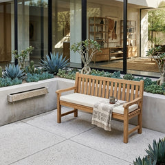 Anderson Teak classic 3-seater bench in nine designer colors, showcasing smooth wooden slats and sturdy outdoor seating design.