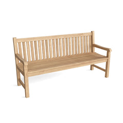 Anderson Teak classic 4-seater bench in a natural wood finish, showcasing its sleek design and four comfortable seating spots.