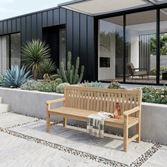 Anderson Teak classic 4-seater bench in a natural wood finish, showcasing smooth wooden slats and sturdy design.