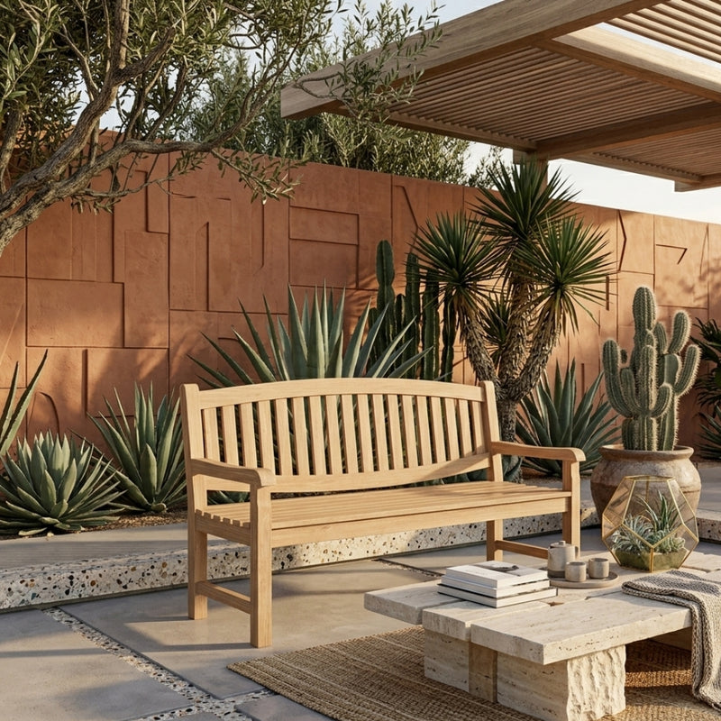 KINGSTON 3-seater bench by Anderson Teak in 9 designer colors, showcasing a stylish outdoor wooden bench with a sleek design.