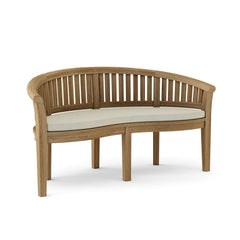 Outdoor patio bench from Anderson Teak's conversation set, featuring a sleek wooden design in nine designer colors.