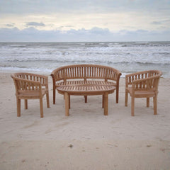 Outdoor patio bench from Anderson Teak, part of the conversation set in nine designer colors, ideal for garden lounge seating.