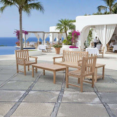 Wooden bench from Anderson Teak's Conversation Set Anderson Teak, featuring a natural teak finish and sturdy design.