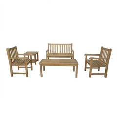 Anderson Teak bench conversation set with teak wood finish, featuring a sturdy bench designed for outdoor seating and social gatherings.