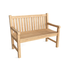Outdoor patio bench from Anderson Teak in one of nine designer colors, perfect for garden lounging and conversation sets.