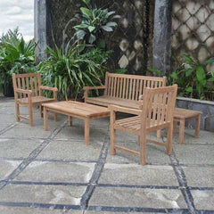 Anderson Teak bench from the Anderson Teak Conversation Set Anderson Teak, with a wooden seat and sturdy legs, ideal for outdoor seating.
