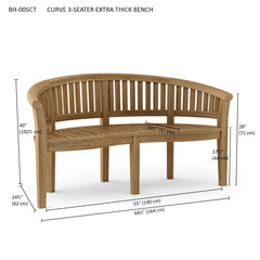 Anderson Teak Curve 3-seater bench with extra thick wooden slats in 9 designer colors, outdoor furniture ideal for patios
