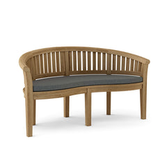 Anderson Teak Curve 3-seater bench with extra thick wooden slats, available in 9 designer colors, showcasing modern outdoor seating.