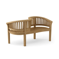 Anderson Teak Curve Love Seat Bench in one of nine designer colors, showcasing a stylish, curved wooden bench design.