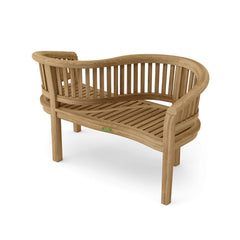 Anderson Teak Curve Love Seat Bench in 9 designer colors, showcasing a stylish wooden bench with curved design and smooth finish.