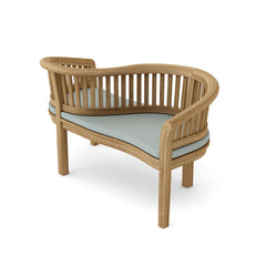 Anderson Teak Curve Love Seat Bench in one of nine designer colors, featuring a sleek, modern wooden bench design for outdoor or indoor use.