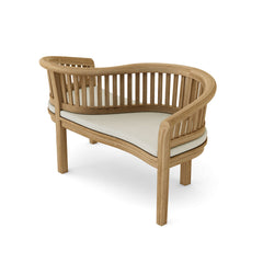 Anderson Teak Curve Love Seat Bench, outdoor patio bench in nine designer colors, garden lounge seating, wooden and teak design.