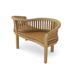 Outdoor Anderson Teak Curve Love Seat Bench with smooth curves, available in nine designer colors, perfect for garden lounge seating.
