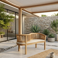 Curve Love Seat Bench by Anderson Teak in 9 designer colors, featuring a stylish curved design and wooden finish.