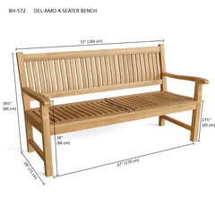 Del-Amo 4-seater bench by Anderson Teak in one of nine designer colors, showcasing sleek wooden slats and modern outdoor style.