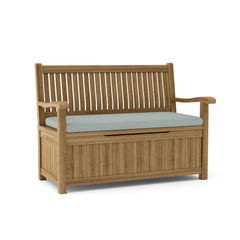 Anderson Teak DEL-AMO storage bench with A-grade teak wood, available in 9 designer colors, outdoor patio garden lounge bench