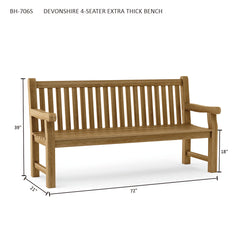 Anderson Teak Devonshire 4-seater bench in Marlborough style with 9 designer colors, showcasing its extra thick wooden seat and sturdy design.