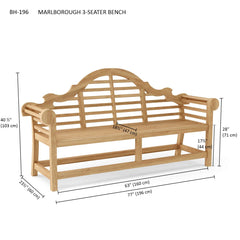 Anderson Teak Marlborough 3-seater bench in natural wood with 9 designer color options, showcasing sleek outdoor seating.