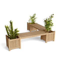 Modern wooden planter bench by Anderson Teak with 9 designer color options, perfect for outdoor garden or patio spaces.