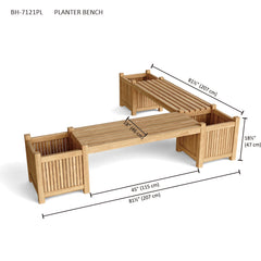 Anderson Teak planter bench in 9 designer colors, featuring a stylish wooden bench with planters on either side.