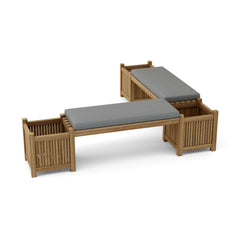 Anderson Teak planter bench in 9 designer colors, featuring a stylish wooden bench with built-in planters for outdoor decor.