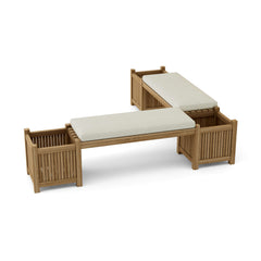 Anderson Teak outdoor planter bench and patio lounge bench set in nine designer colors, made of durable teak wood for garden seating.