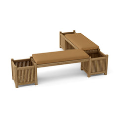 Anderson Teak planter bench with teak wood design, outdoor patio bench set in nine designer colors for garden and lounge areas.