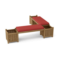 Anderson Teak outdoor planter bench and patio lounge set in nine designer colors, made from durable teak wood.