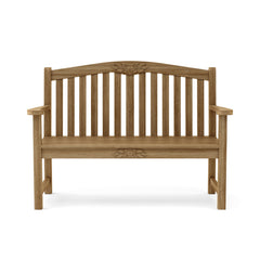 Rose 50-inch round bench by Anderson Teak in one of nine designer colors, showcasing a stylish wooden outdoor seating option.